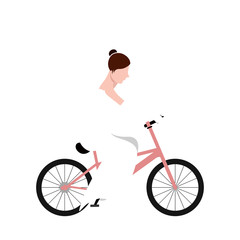 Isolated bride on a bicycle. Marriage ocncept image. Vector illustration design
