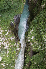 top view from devil's bridge on beautiful tolmin gorges in triglav national park, slovenia