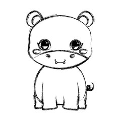 cute hippo baby sitting cartoon
