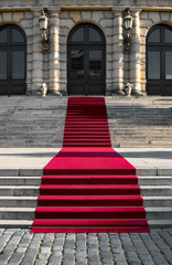 Luxorious noble red carpet on the historical stairs