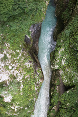 top view from devil's bridge on beautiful tolmin gorges in triglav national park, slovenia