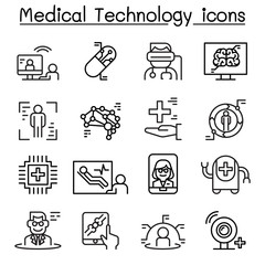 Fototapeta premium Futuristic medicine, medical Technology icon set in thin line style
