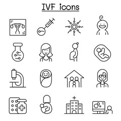 IVF, In Vitro Fertilization icon set in thin line style