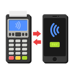 POS Terminal and Smartphone NFC Payment Operation. Vector