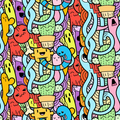 Funny doodle monsters seamless pattern for prints, designs and coloring books