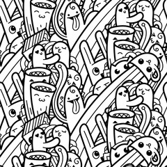 Funny doodle monsters seamless pattern for prints, designs and coloring books