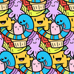 Funny doodle monsters seamless pattern for prints, designs and coloring books