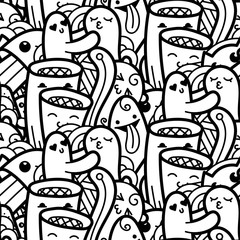 Funny doodle monsters seamless pattern for prints, designs and coloring books