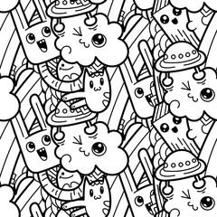 Funny doodle monsters seamless pattern for prints, designs and coloring books