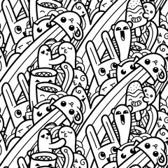 Funny doodle monsters seamless pattern for prints, designs and coloring books