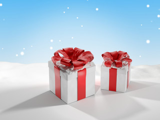 christmas presents with snow 3d-illustration