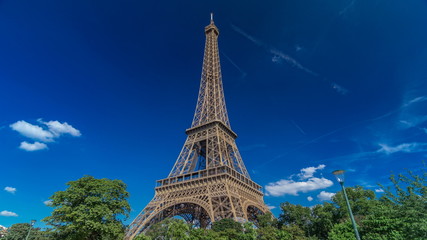 Eiffel Tower from Siene river waterfront in Paris timelapse hyperlapse, France