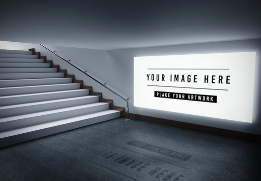 Horizontal Canvas in a Hallway Mockup