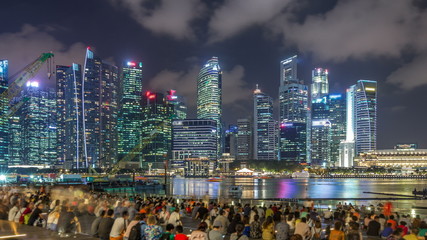 Light and Water Show along promenade in front of Marina Bay Sands timelapse hyperlapse. © HyperlapsePro