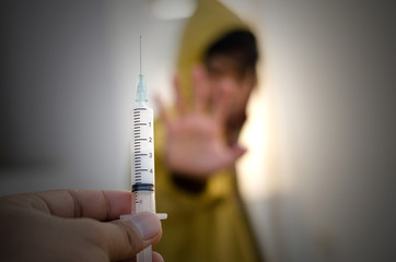 Concept: Asian man rejected drugs."International Day against Drug Abuse and Illicit Trafficking"