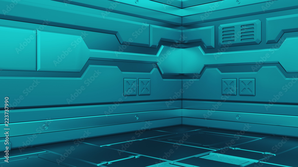 Wall mural 3d rendering of realistic sci-fi spaceship corridor