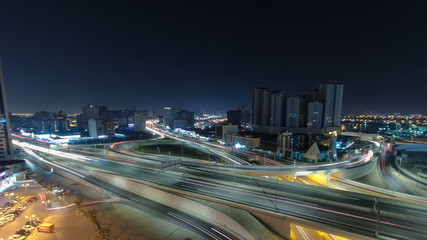 Cityscape of Ajman from rooftop at night timelapse. Ajman is the capital of the emirate of Ajman in the United Arab Emirates.