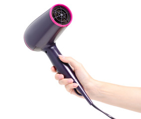 Hair dryer in hand on white background isolation