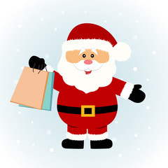 Christmas card. Santa. Santa with purchases. Flat design