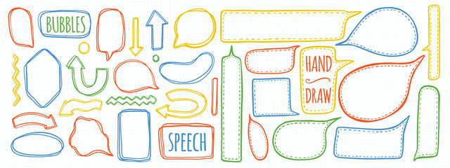 Hand drawn set of speech bubbles. Element speak for design. Comic style.Isolated in white.