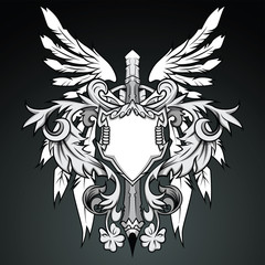 Fototapeta premium heraldic shield with wings and wings