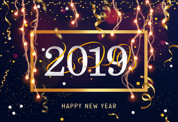 New Years 2019. Happy New Year greeting card. 2019 Happy New Year background. - 223743151