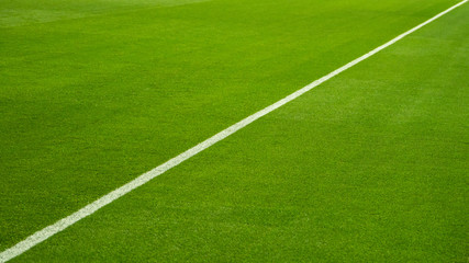 closeup of football (soccer) field with green grass © bulgn
