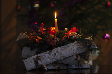 christmas table decoration with candle