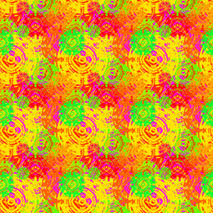 Seamless background pattern with a variety of colored floral motifs.
