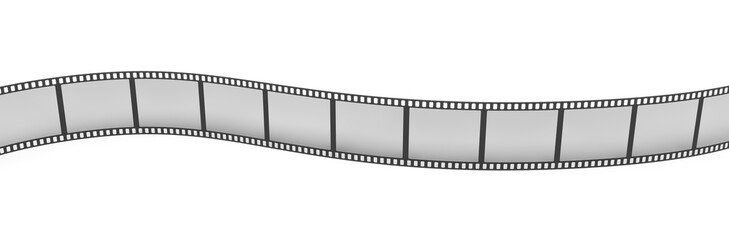 3d rendering of a single film strip arranged in turns and bends on white background.