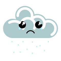 Cute sad raining cloud weather icon. Vector illustration design