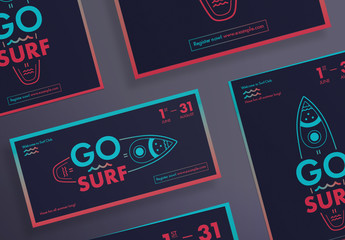 Flyer Layout Set with Surfboard And Wave Elements