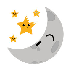 Cute happy moon weather icon. Vector illustration design