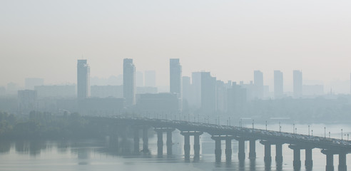 Could smog in the city. The problem of a big city.