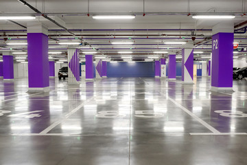  Underground parking. An empty big underground parking.
