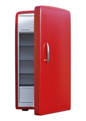3D Rendering Red Rrefrigerator on White