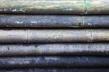 aged old dirty rough textured natural yellow bamboo wooden fence wall panel board background. exterior architectural decoration vintage design, house home rustic furniture material in nature concept.