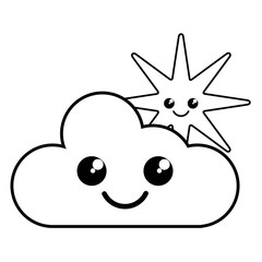 Happy cute sun and cloud weather icon. Vector illustration design