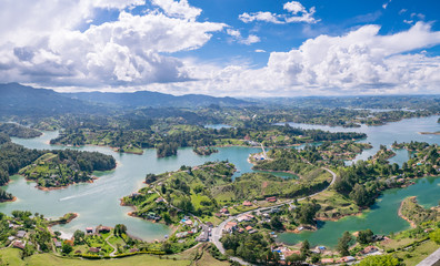 The Lake of Guatape from Rock of Guatape (Piedra Del Penol) in Medellin, Colombia