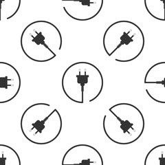 Obraz premium Electric plug icon seamless pattern on white background. Concept of connection and disconnection of the electricity. Flat design. Vector Illustration