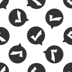 Check mark in circle icon seamless pattern on white background. Choice button sign. Checkmark symbol. Flat design. Vector Illustration