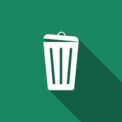 Trash can icon isolated with long shadow. Garbage bin sign. Flat design. Vector Illustration