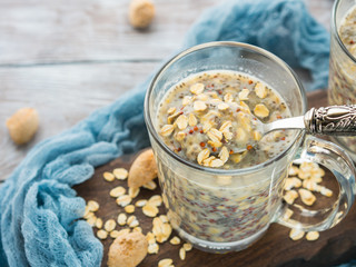 Overnight oat quinoa porridge with coconut milk and banana