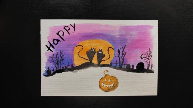 Halloween different colors picture drawing with wihses of ¨Happy Helloween¨
