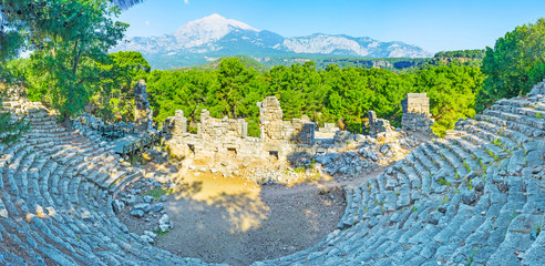 Antique amphitheatre and Mount Tahtali, Phaselis, Tekirova, Turkey