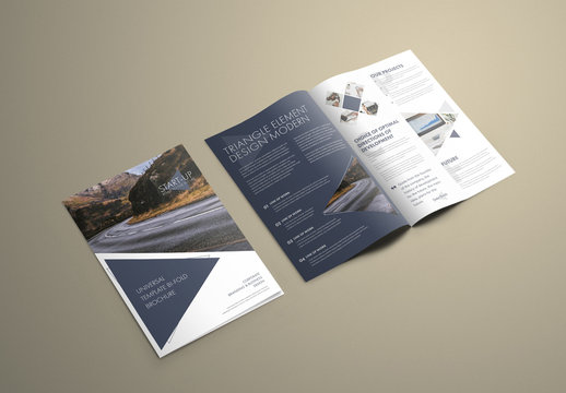 Bifold Brochure Layout with Triangular Elements