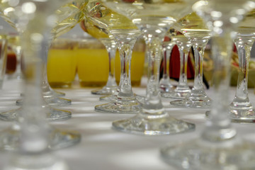 Glasses with champagne and juice are just us, close-up.