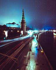 night view of kremlin in moscow russia