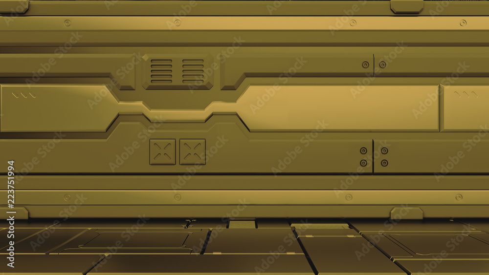 Wall mural 3d rendering of realistic sci-fi spaceship corridor