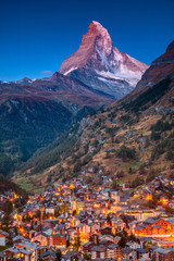 Zermatt. Image of iconic village of Zermatt, Switzerland with Matterhorn in the background during...